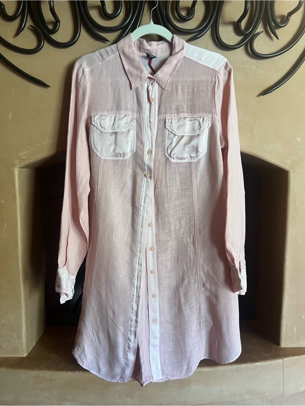 Linen Light Pink Button-Up Shirt Dress.